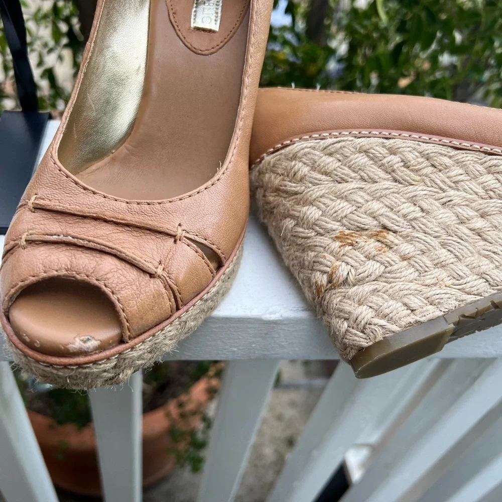 Banana Republic Tan Leather Wedge Peep-Toe